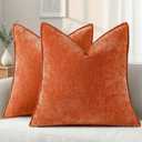 decorUhome Summer Couch Throw Pillow Covers 18x18 Set of 2, Decorative Soft Velvet Modern Cozy Chenille Pillow Cases with Elegant Design for Sofa Bed Living Room Home Decor, Rust