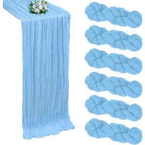 6 Pack Baby Blue Cheesecloth Table Runner 10FT Boho Cheese Cloths Gauze Fabric Table Runners 120 Inch Rustic Sheer for Spring Wedding Birthday Party Baby Shower Holiday Home Decorations