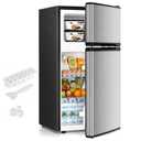 Antarctic Star Compact Mini Fridge with Freezer,Double Door with Adjustable Thermostat,Small Fridge Removable Shelves for Dorm/Office,2.45 Cu.Ft,STEEL