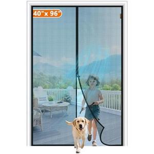 MAGZO Magnetic Screen Door Fit Door Size 40 x 96 Inch, Screen Size 42" x 97" Fiberglass Mesh with Full Frame Hook & Loop Heavy Duty-Black