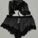 Kolagri Sexy Women Lace Pajamas Lingerie Set High Waist Sheer Sleepwear Bow Ties Cami Shorts Set L