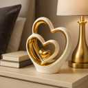 Gold Heart Ornament  Elegant Ceramic Couple Sculpture  White & Gold Tabletop Decor  Romantic Centerpiece for Living Room, Bedroom or Office  Anniversary or Valentines Gift