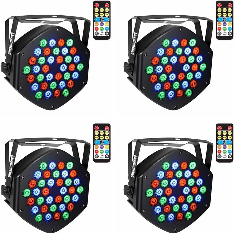 Stage Lighting, 36x1W LED Par Light RGB 7 Channel with Remote for DJ KTV Disco Party (4pcs)