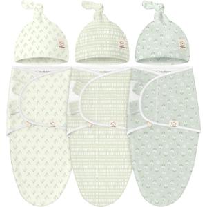 KeaBabies 3-Pack Swaddles for Newborns, Girls, Boys with Hats - Organic Soft Baby Sleep Sacks, Breathable Baby Swaddle 3-6 Months Beanies Set, Premie Infant Sleep Sack 0-3 Months (Leafy) (One Size)