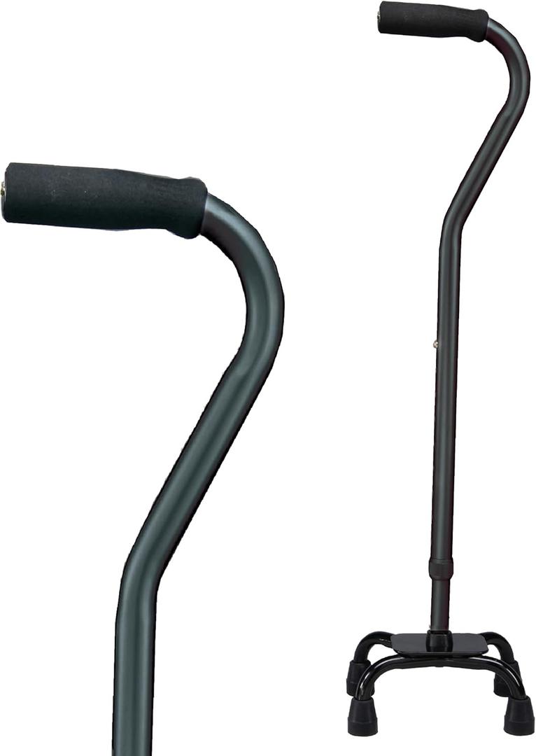 Carex Quad Cane with Small Base, Heavy Duty Quad Cane with Adjustable Height from 28" to 37", 4-Prong Walking Stick with Small Base, Holds Up to 300 Pounds, Black, Universal For Men and Women, Black