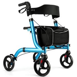 RINKMO Rollator Walkers for Seniors- Rollator Walker with Seat 8" Wheels- Easy Folding Senior Walker with Padded Backrest- Lightweight Mobility Walking Aid for Adult Elderly, Aluminum Frame, Blue