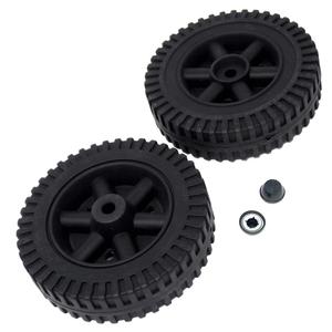 Wheel Kit, 6" Black Blow-Molded Hollow Plastic Wheels & Axle Caps for 3/8" Axle Shaft - Includes 2 Wheels & 2 Axle Caps