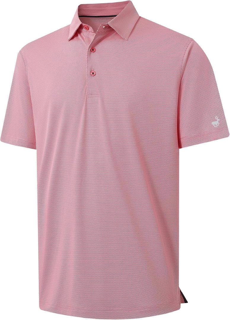 Rouen Mens Polo Shirts Short Sleeve Soft Lightweight Performance Dry Fit Jacquard Casual Collared Golf Polo Shirts for Men (M)