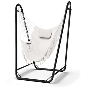 Hammock Chair with Stand,Heavy-Duty Hanging Chair with Stand, for Indoor Outdoor,Sturdy Swing Chair Stand Max Load 350 pounds(Hammock Chair Included) (White)