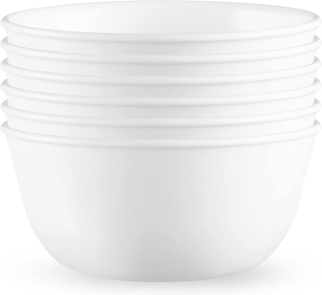 Corelle Vitrelle 28-oz Soup/Cereal Bowls Set of 6 Chip & Crack Resistant Dinnerware Bowls for Soup, Ramen, Cereal and More, Triple Layer Glass, Winter Frost White