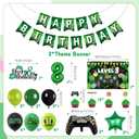 Video Game Birthday Decorations Boys - 38 Pcs Green Level Up 8th Gaming Party Banner Backdrop Foil Balloons Cake Cupcake Toppers Decor Kits For 8 Year Old Party Supplies