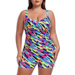 Ocean Blues Women's Plus Size Boyleg One Piece Bathing Suit Tummy Control Retro One Piece Swimsuit (X-Large Plus)