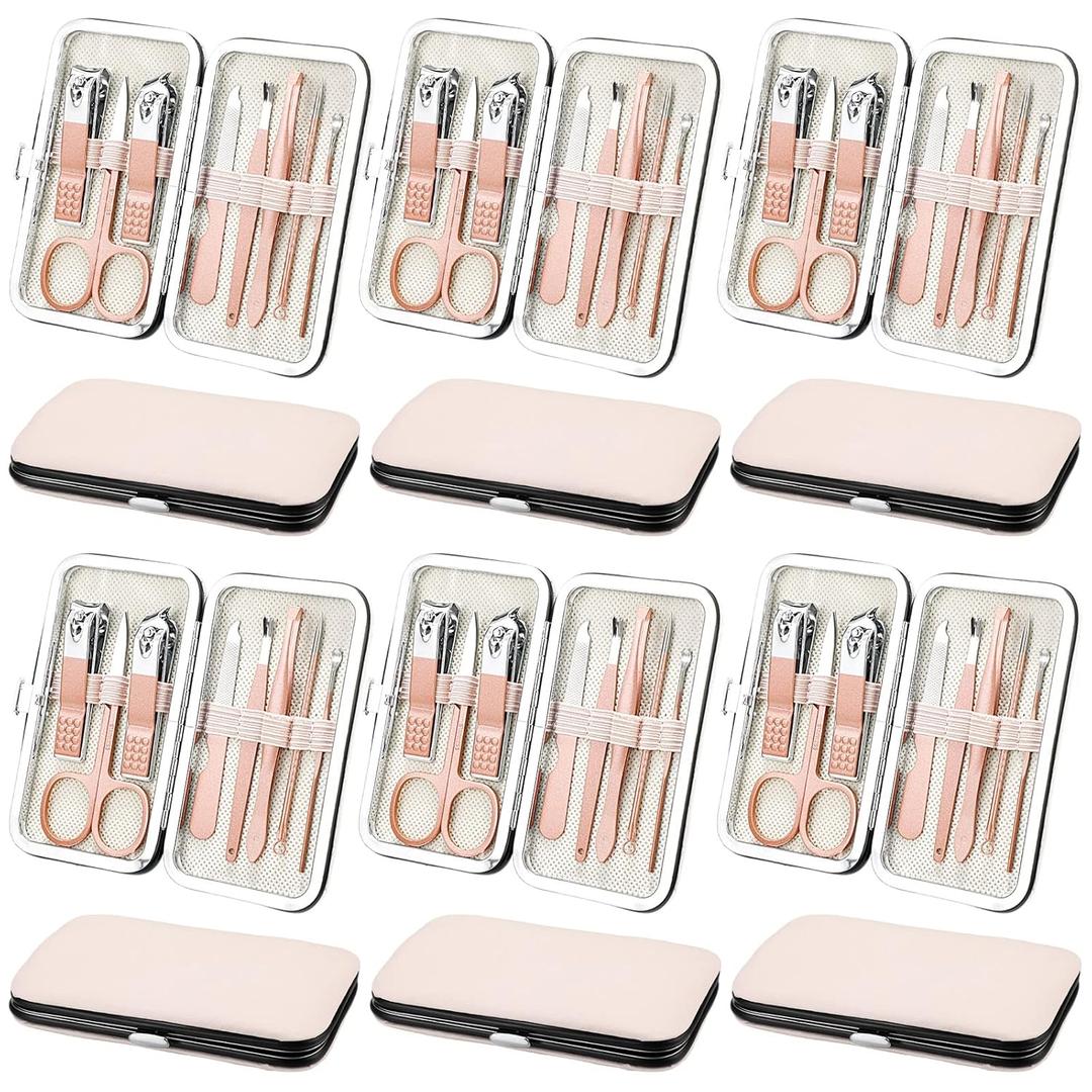 Geosar 12 Sets Manicure Set Nail Clippers Pedicure Kit 8 in 1 Stainless Steel Professional Grooming Kits Nail Care Tools with Travel Case for Men Women(Rose Gold)