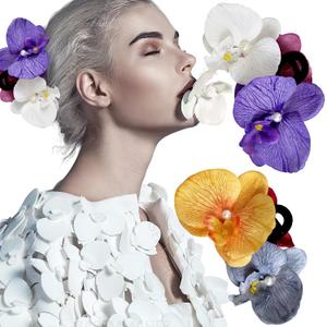 2Pcs Hawaiian Flower Hair Claw Clips Orchid Pearl Flower Hair Clips White Purple Blue Yellow Phalaenopsis Floral Summer Y2K Butterfly Hair Clip for Women Girls Headpiece Hair Accessories