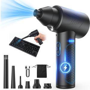 Electric Air Duster  150000RPM Powerful Compressed Air Duster with LED Light, 3 Gears, 7500mAh Battery & Fast Charging, Rechargeable Air Blower for Computer, Keyboard, PC, Car, House & Outdoor