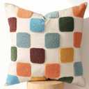 Embroidered Throw Pillow Cover 18x18 Inch - Modern Geometric Decorative Pillow Cover with Zipper for Sofa Couch Living Room Chair Bed Car Aesthetic Design Pillow Case, Colorful Plaid