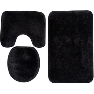 Reyox 3 Pieces Shaggy Bath Mat Set, Soft Absorbent Plush Microfiber Bathroom Rugs, Non Slip Bath Rugs Black 3 PCS (3 PCS 20"x31"+U Shape 20"x16"+Lid 15"x16")