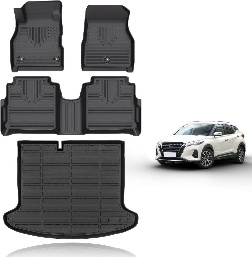 All Weather Car Floor Mats & Cargo Liner Set Fit for Nissan Kicks 2018 2019 2020 2021 2022 2023 2024 Floor Liners Trunk Liner Kicks Cargo Mat Accessories Black