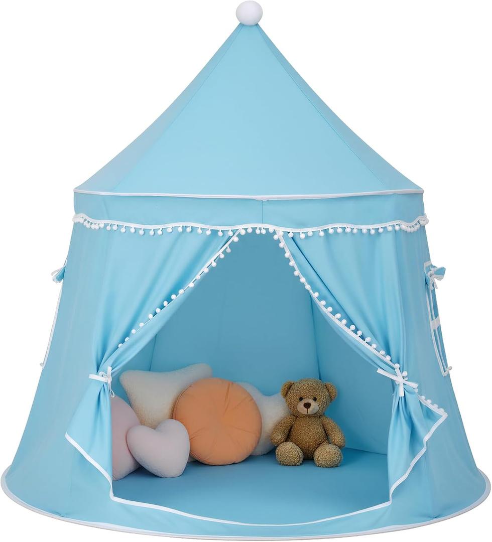 Play Tent, Large Playhouse Kids Castle Play Tents with Carry Bag, Indoor Outdoor Game Tent, Portable Children Yurt Tents, Birthday Gift for Boys & Girls, 47''x45'', Blue