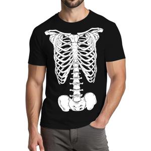 Halloween Shirts for Men:Giant Skeleton Chest Print Neck Crew Short Sleeve Fun Tee (Black, XL)