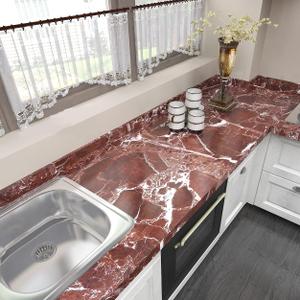 Burgeliy Self Adhesive Film15.8196in Vinyl Wrap Protector Auto Modification Film red Marble Shiny for BathroomKitchen Countertops Table Desk Furniture Peel and Stick Waterproof Wallpaper Easy Clean