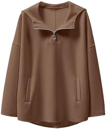 ANRABESS Womens Oversized Hoodie Quarter Zip Sweatshirts 2025 Fall Winter Tunic Pullover Top Trendy Teen Girls Preppy Clothes, L
