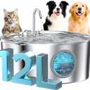 Dog Water Fountain for Large Dogs: Stainless Steel Dog Fountain Water Bowl - 3.2Gal/406oz/12L Super Quiet Big Cat Water Fountain with Visual Water Level -Great for Large Dogs Cats and Multi-Pet Home