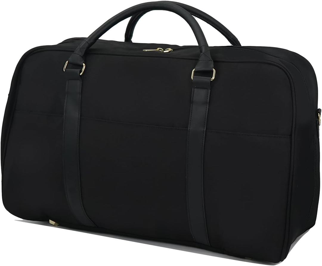 Travel Duffle Bag for Women & Men - Weekender Overnight Bag, Large Carry-On Gym Bag, Sports Duffel, Hospital Bag, Yoga Tote,Work Bag & Trolley Sleeve (Black)