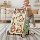 Lehoo Castle Wooden Baby Walker, Adjustable Speed Montessori Walker with Activity Center for Boys Girls, Baby Push Walker Toys for 1 Year Old Learning to Walk