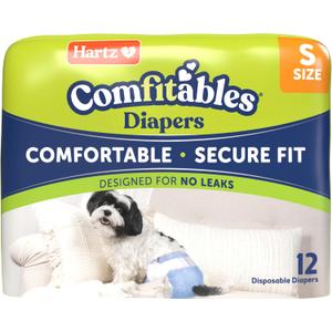 Hartz Comfitables Disposable Dog Diapers, Size Small 12 Count, Comfortable & Secure Fit, Easy to Put On, Super Absorbent Male and Female Diaper