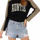 Long Sleeve Mama Shirts for Women Mama Letter Printed T Shirt Auntie Graphic Tees Funny Mom Pullover Top (Black, M)