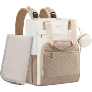 LOVEVOOK Diaper Bag Backpack, Large Capacity Portable Baby Bag with Foldable Diaper Changing Pad, Waterproof Baby Diaper Bags Gift for Mon Dad, Ivory Khaki