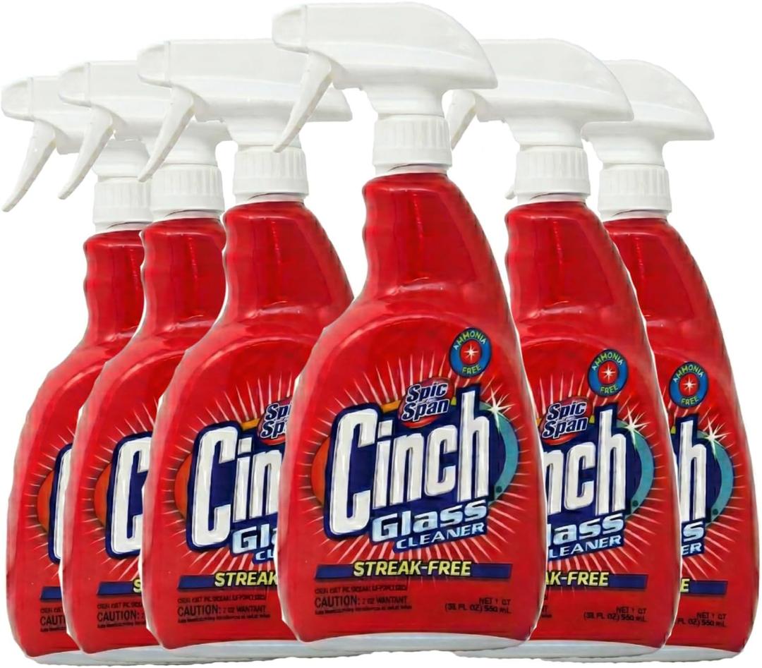 Spic & Span Cinch Glass Cleaner, 32 oz Spray Bottles, Streak-Free Window and Mirror Cleaner, Pack of 6