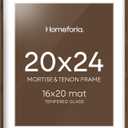 Homeforia 20x24 Frame Brown Wood, Mortise & Tenon Walnut 20 x 24 Picture Frames with Mat 16 x 20 for Wall, 24x20 Dark Wooden Poster Frame Matted to 16x20 inch Photo, Tempered Glass, Wall Kit, Set of 1