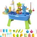Upgraded Toddler Sand Water Table Toy with Electric Water Pump, Kids Sand Water with Faucet/Play Food Accessories/Fishing Toy, Kitchen Play Sink Toys for Girl Boy Age 3+ (Blue)