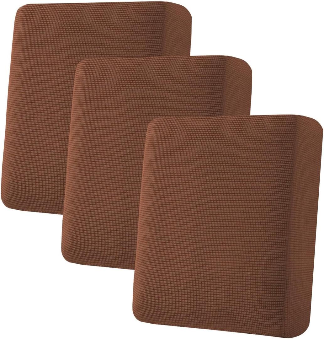 H.VERSAILTEX Super Stretch Individual Seat Cushion Covers - Sofa & Couch Cushion Slipcover Sets - Thick Jacquard Textured Twill Fabric (3 Piece, Caramel)