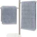 Standing Hand Towel Holder, Hand Towel Stand with Marble Base, 304 Stainless Steel Towel Rack with 2 Swivel Arm, Countertop Stand Towel Ring Towel Bar for Bathroom (Brushed Nickel, Square)