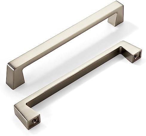 khtumeware 6 Pack Brushed Nickel Cabinet Pulls - Gold Drawer Handles Modern Dresser Drawer Hardware Zinc Alloy Pulls for Kitchen 8 Inch(203MM) Hole Centers