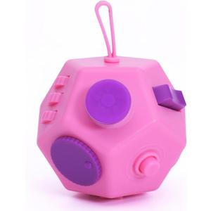 Fidget Toys Cube,Finger Cube,12 Sided Fidget Toys Relief Stress and Anxiety Depression Autism for Girls Kids Adults (Pink)