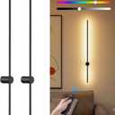 NIORSUN 40 Inch Battery Operated Wall Sconce Set of 2,Black Minimalist Rechargeable LED Wall Lights with Remote, 18 Colors Dimmable Wireless Wall Lamp for Living Room Bedroom Hallway