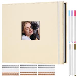 Hiwhy Scrapbook Photo Album, 3 Ring 12"x12" DIY Photo Album, Memory Scrapbook with 30 Sleeves 60 Pages, Perfect for Wedding, Travel, Family, Beige