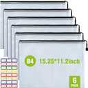 Mesh Zipper Pouch, 6PCS Waterproof Plastic Mesh ZipperBag, B4 Size Tear-Resistant Document Pouch, Extra Large Zip File Bags, for School Office Supplies Home Travel Storage(15.3511.22 Inch) (Black)