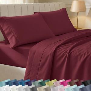 CALIFORNIA DESIGN DEN Soft 100% Cotton King Size Bed Sheets Set, 400 Thread Count Good Housekeeping Award Winner, Silky Smooth Sateen Weave with Deep Pockets, Durable King Bed Sheet Set - Burgundy Red