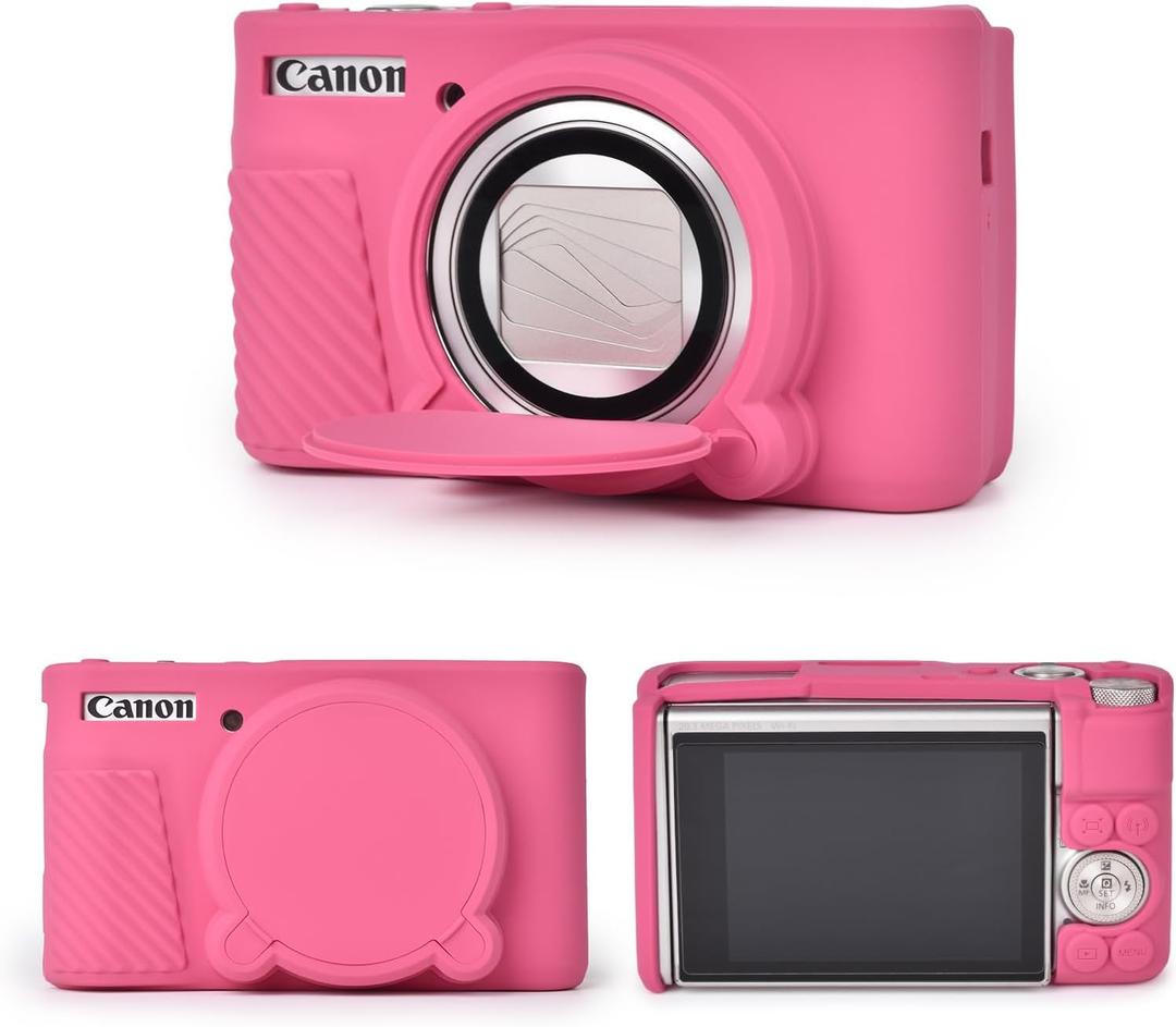 MUZIRI KINOKOO Silicone Case Compatible for Canon Powershot SX740/SX730 HS Digital Camera - Soft Rubber Protective Sleeve with Removable Lens Cover - Anti-Slip & Anti-Scratch - Rose Red