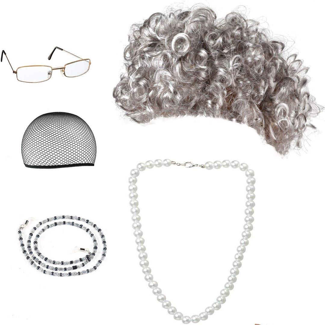 Beelittle Old Lady Costume Cosplay Grandma Granny Wig Great for Halloween Christmas Mrs. Claus