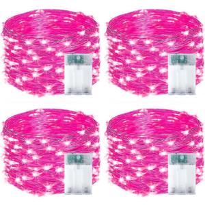 4-Pack 50 LED Pink Fairy Lights Battery Operated with Timer, 16FT Waterproof Starry String Lights Outdoor Indoor, Valentiens Lights for Valentine's Day Bedroom Wedding Birthday Christmas Party Decor