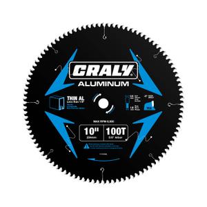 CRALY 10 Inch 100 Teeth Aluminum and Non-Ferrous Metal Cutting Circular Saw Blade, 5/8 Inch Arbor, Carbide Tipped, Thin Kerf, Black Ice Coating, for Thin Aluminum, Plastic, Composite(C10100AL)