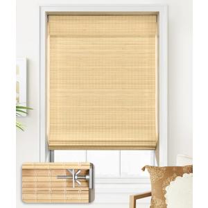 LazBlinds No Tools No Drill Cordless Bamboo Roman Shades, Privacy Room Darkening Window Treatment, Roll Up Bamboo Blinds for Window 46'' W x 64'' H, DP-Natural