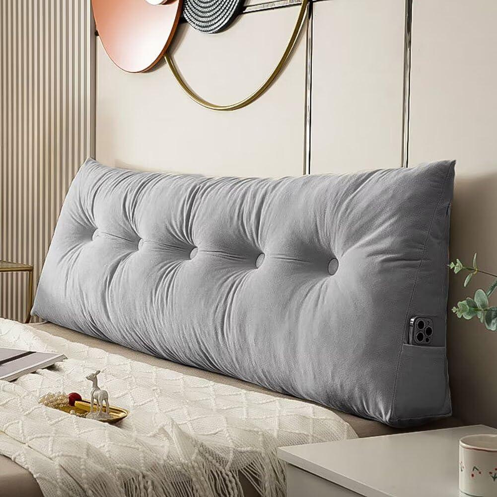 Triangular Wedge Headboard Pillows Twin Dorm Headboard Pillow Long Backrest Positioning Support for Sleeping Back Pillow for Bed Sitting Up Wedge Pillow Reading Bed Lumbar Pillow, Twin Size:39.4x15.7x5in