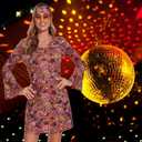 ATAMET 70's Women Costumes Hippie Dress, 1970s Outfits Accessories Set, 60s 70s Disco Prom Dress, Carnival Halloween Costumes (M)